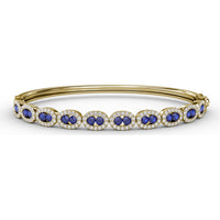 Oval Link Bangle with Round Sapphires and Diamond Halos by Fana - 2.55 Carat Total Gemstone Weight