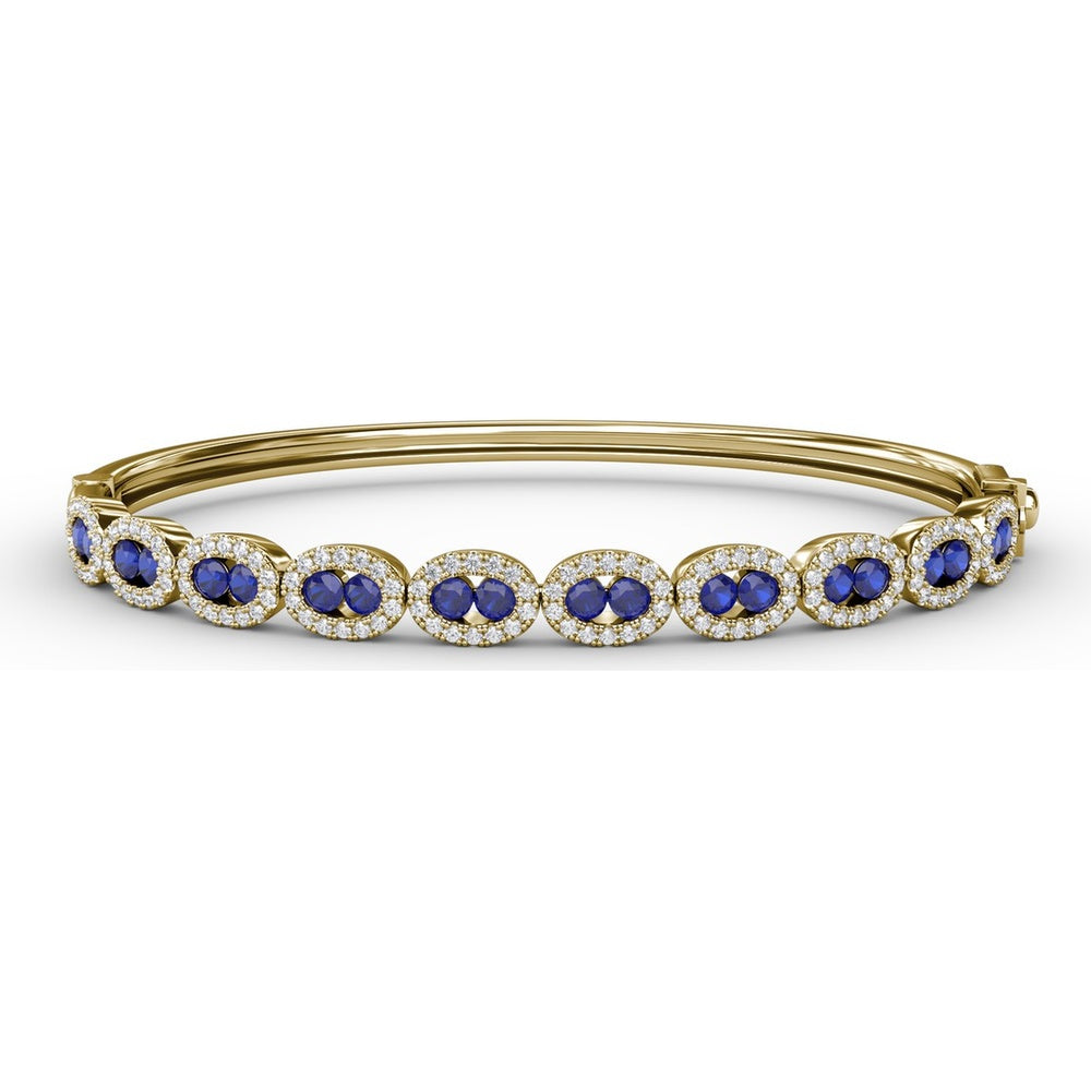 Oval Link Bangle with Round Sapphires and Diamond Halos by Fana - 2.55 Carat Total Gemstone Weight