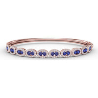 Oval Link Bangle with Round Sapphires and Diamond Halos by Fana - 2.55 Carat Total Gemstone Weight