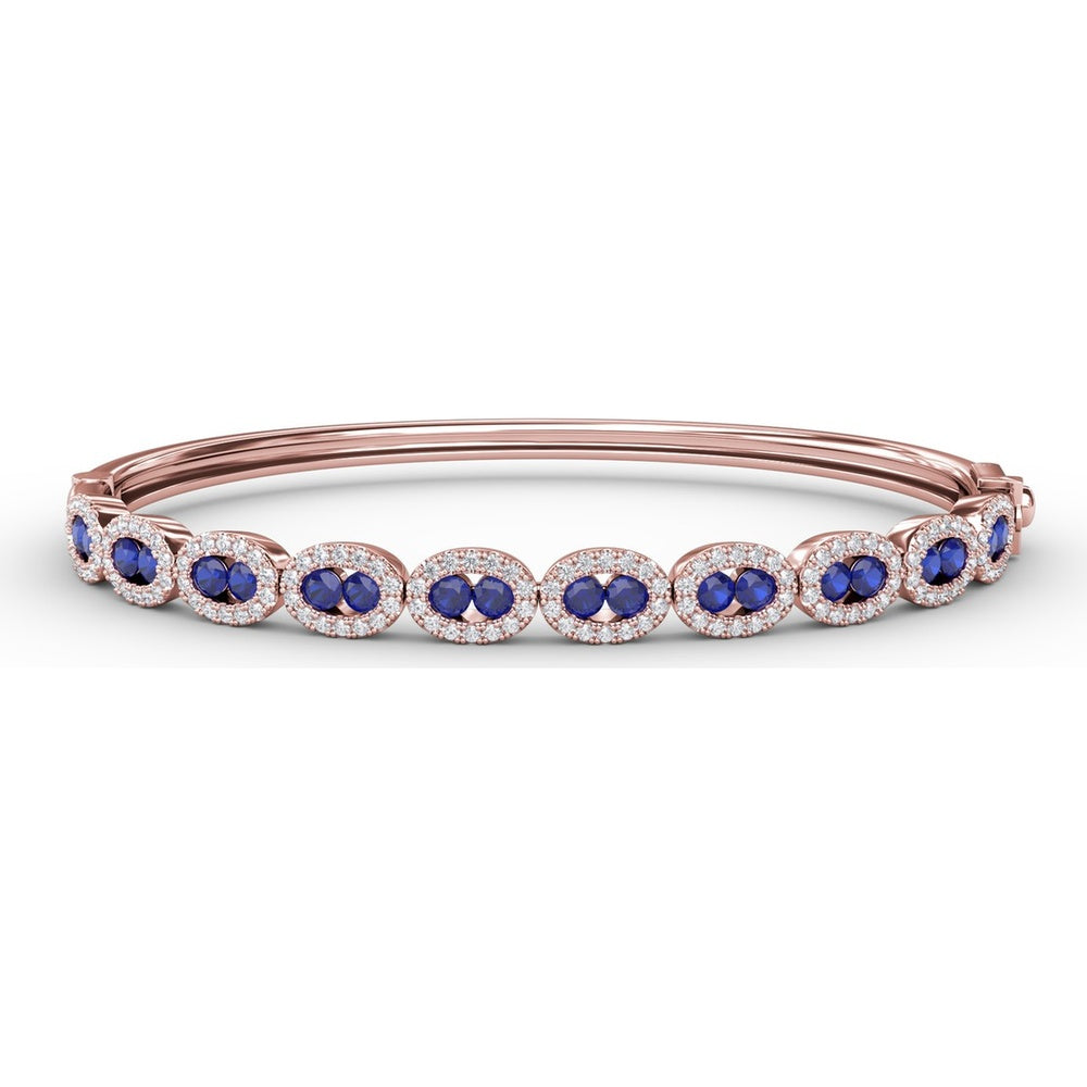 Oval Link Bangle with Round Sapphires and Diamond Halos by Fana - 2.55 Carat Total Gemstone Weight