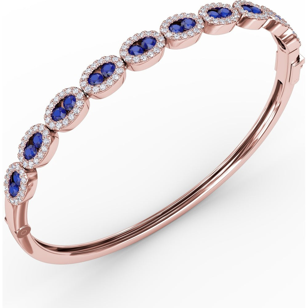 Oval Link Bangle with Round Sapphires and Diamond Halos by Fana - 2.55 Carat Total Gemstone Weight