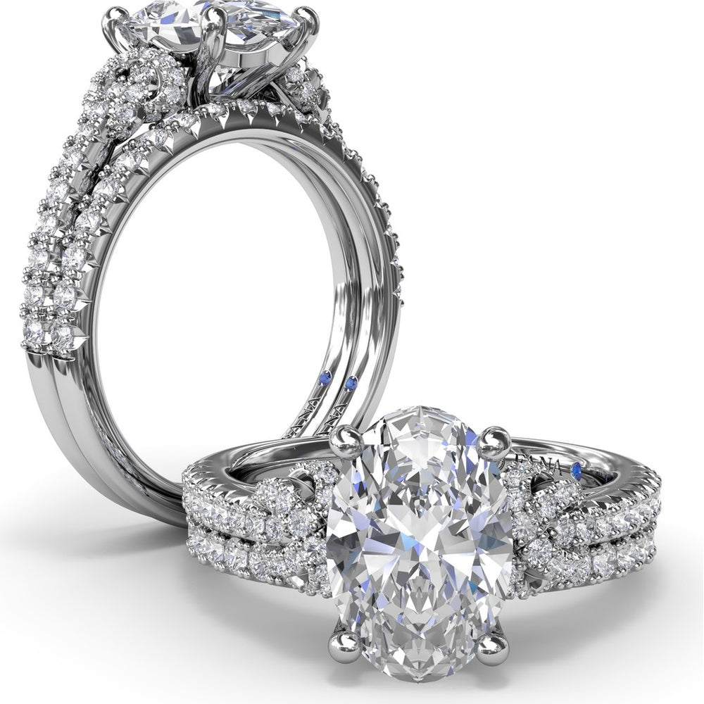 Oval Love Knot Engagement Ring Setting with Pavé Twisted Split Shank by Fana - 0.35 Carat Total Diamond Weight