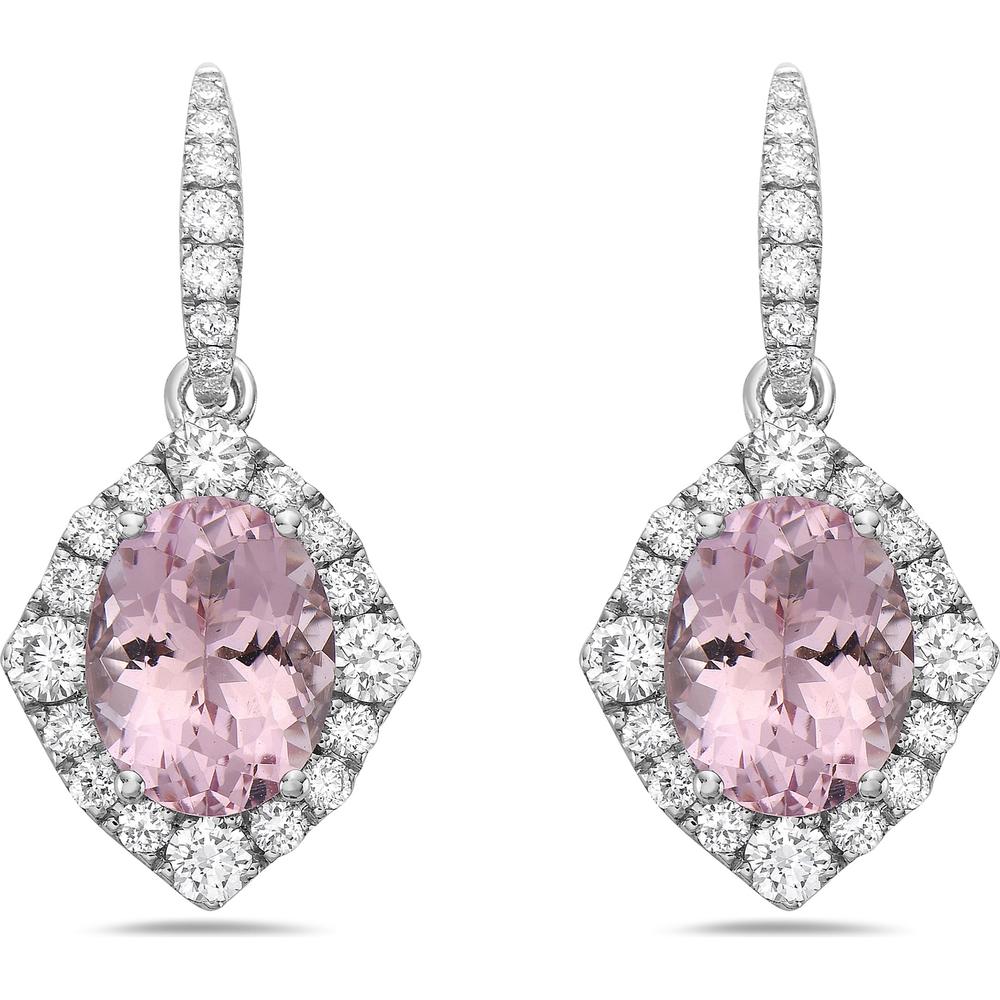 Oval Morganite and Diamond Drop Earrings in 18K White Gold by Charles Krypell