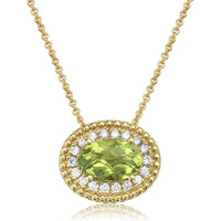 Oval Peridot and Diamond East to West Pendant Necklace in 18K Yellow Gold by Charles Krypell