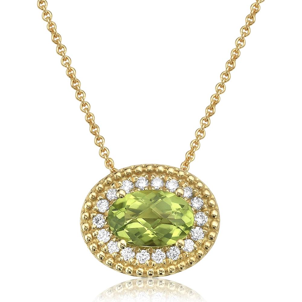 Oval Peridot and Diamond East to West Pendant Necklace in 18K Yellow Gold by Charles Krypell