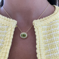 Oval Peridot and Diamond East to West Pendant Necklace in 18K Yellow Gold by Charles Krypell