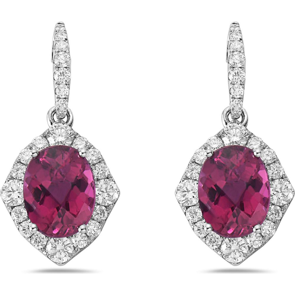 Oval Rubellite and Diamond Drop Earrings in 18K White Gold by Charles Krypell
