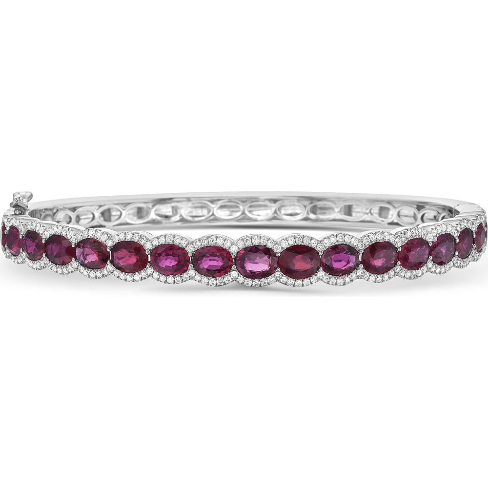Oval Ruby and Diamond Bangle Bracelet in 18K White Gold by Charles Krypell