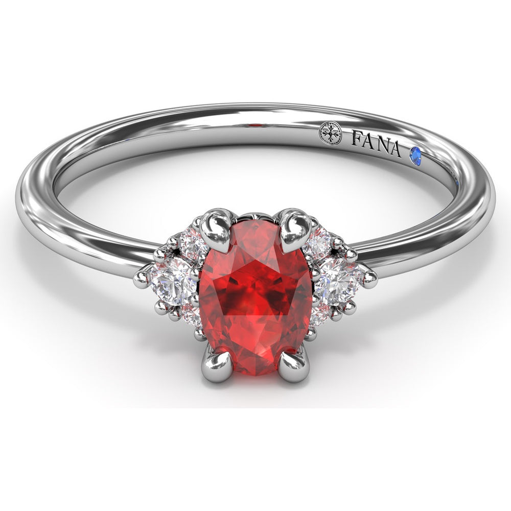 Oval Ruby and Diamond Cluster Ring by Fana - 0.59 Carat Total Gemstone Weight