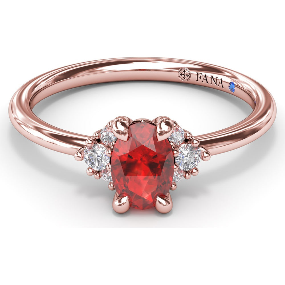 Oval Ruby and Diamond Cluster Ring by Fana - 0.59 Carat Total Gemstone Weight