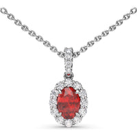Oval Ruby and Diamond Halo Pendant Necklace with Pavé Bail by Fana - 1.37 Carat Total Gemstone Weight