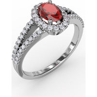 Oval Ruby and Diamond Halo Split Shank Ring by Fana - 0.96 Carat Total Gemstone Weight
