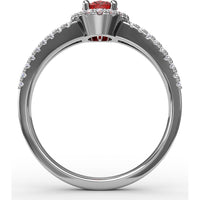 Oval Ruby and Diamond Halo Split Shank Ring by Fana - 0.96 Carat Total Gemstone Weight