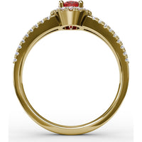 Oval Ruby and Diamond Halo Split Shank Ring by Fana - 0.96 Carat Total Gemstone Weight