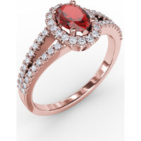 Oval Ruby and Diamond Halo Split Shank Ring by Fana - 0.96 Carat Total Gemstone Weight