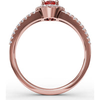 Oval Ruby and Diamond Halo Split Shank Ring by Fana - 0.96 Carat Total Gemstone Weight