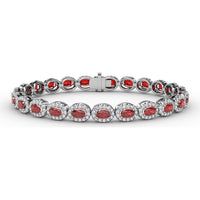 Oval Ruby and Diamond Halo Tennis Bracelet by Fana - 9.99 Carat Total Gemstone Weight