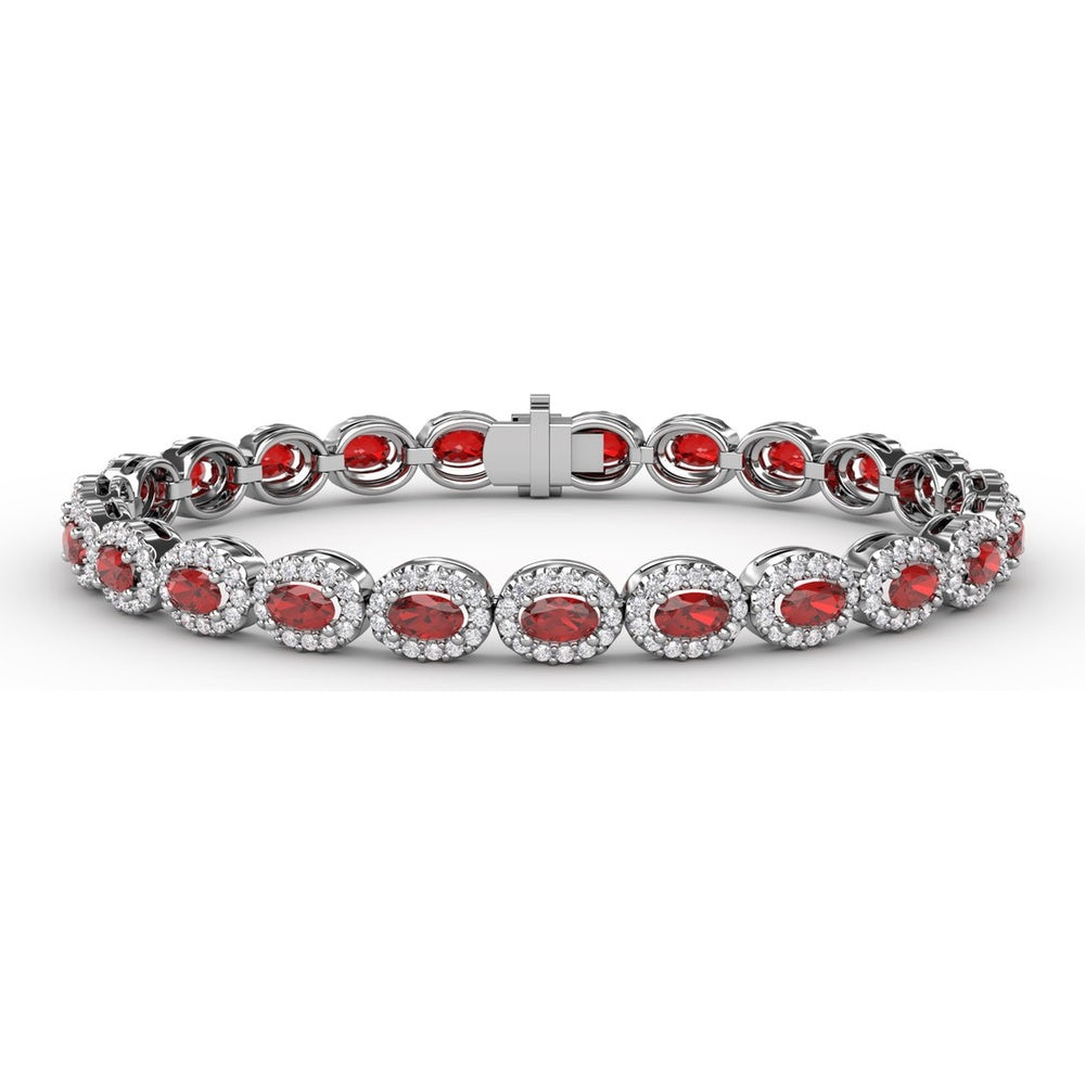 Oval Ruby and Diamond Halo Tennis Bracelet by Fana - 9.99 Carat Total Gemstone Weight