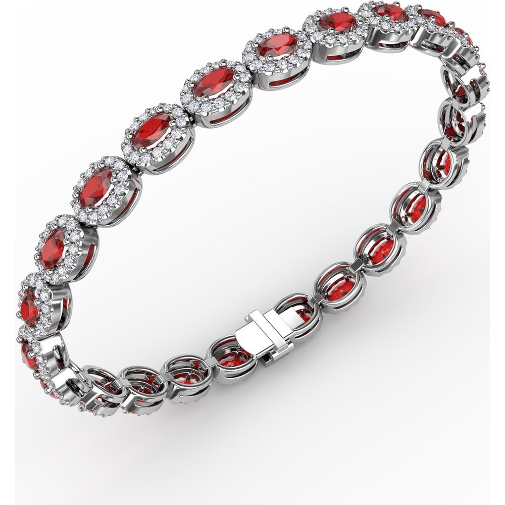 Oval Ruby and Diamond Halo Tennis Bracelet by Fana - 9.99 Carat Total Gemstone Weight