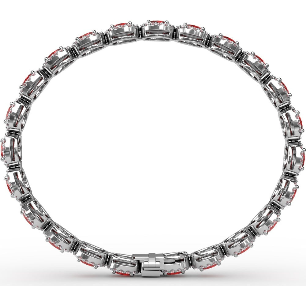 Oval Ruby and Diamond Halo Tennis Bracelet by Fana - 9.99 Carat Total Gemstone Weight