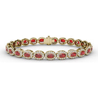 Oval Ruby and Diamond Halo Tennis Bracelet by Fana - 9.99 Carat Total Gemstone Weight