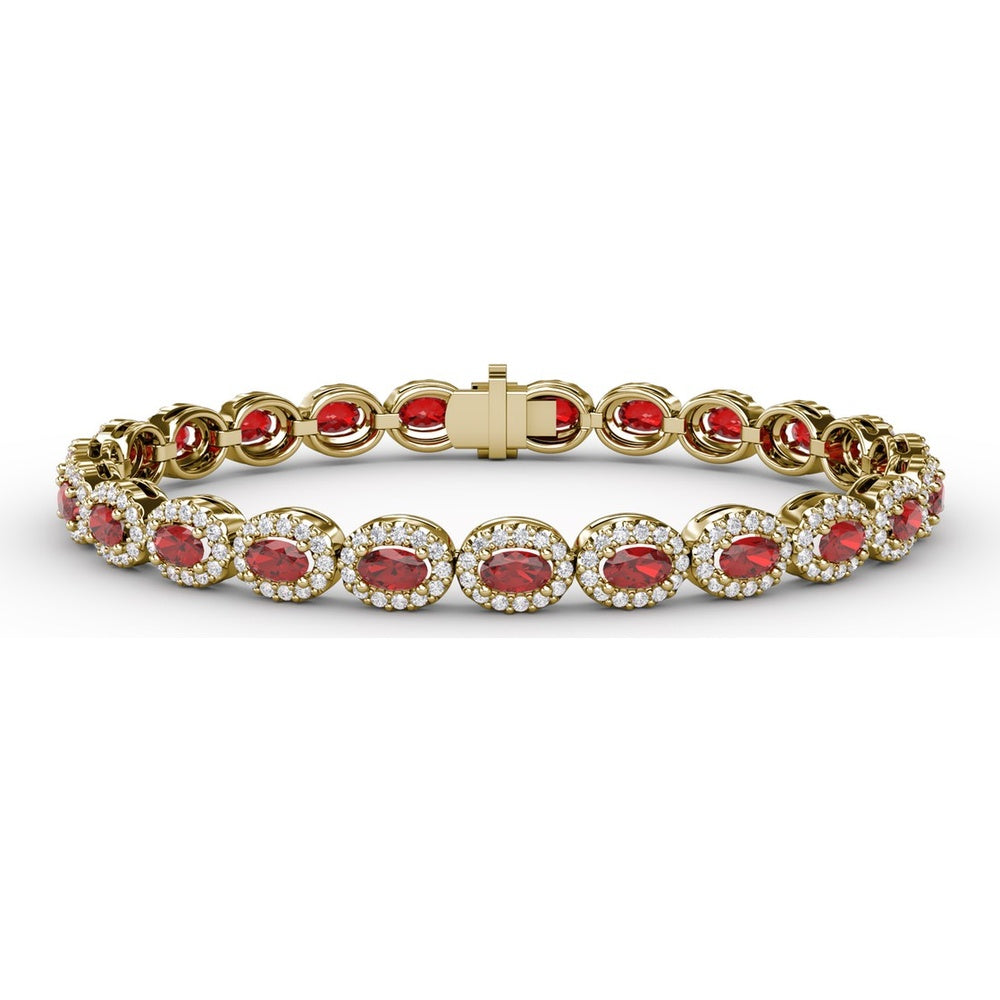 Oval Ruby and Diamond Halo Tennis Bracelet by Fana - 9.99 Carat Total Gemstone Weight