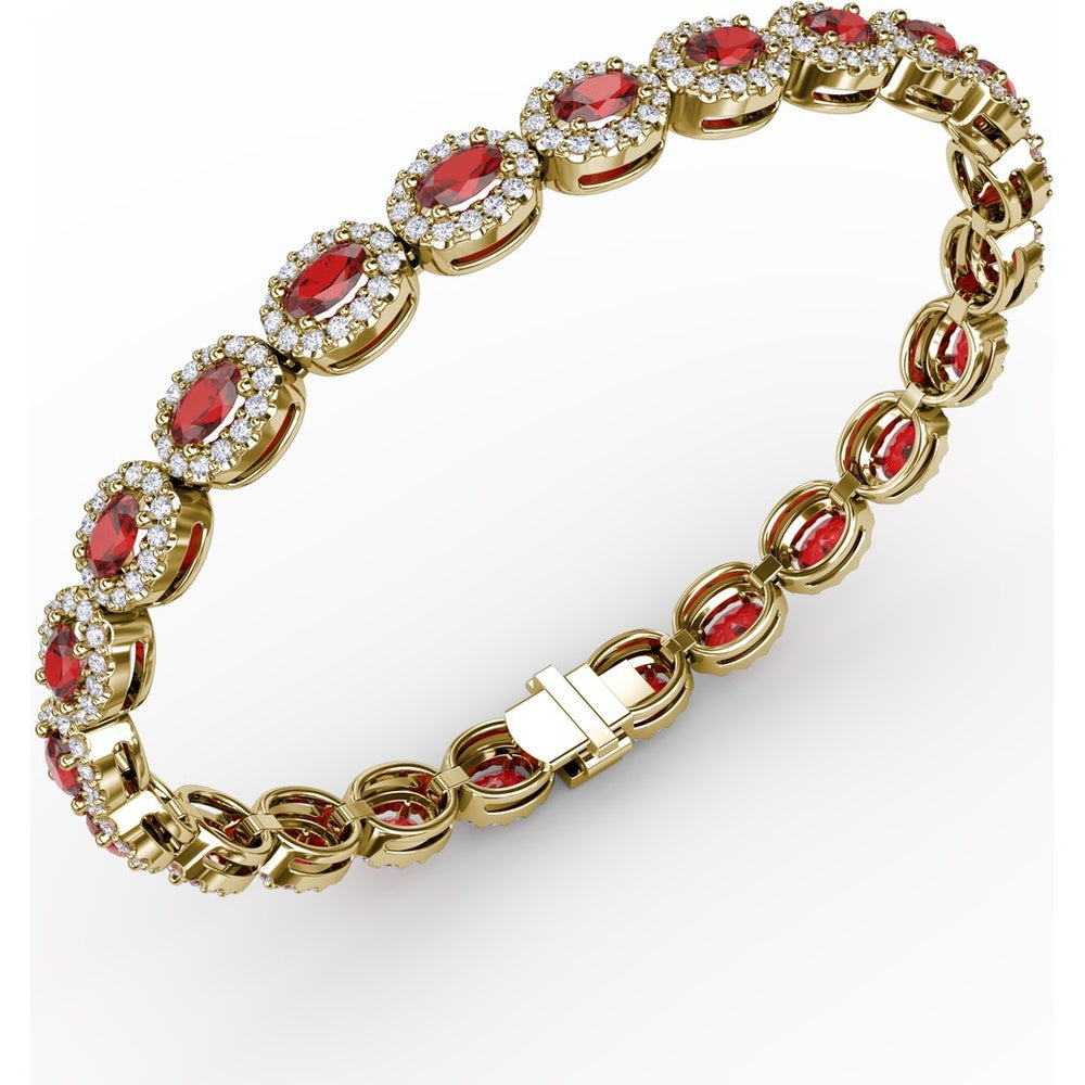 Oval Ruby and Diamond Halo Tennis Bracelet by Fana - 9.99 Carat Total Gemstone Weight