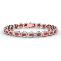 Oval Ruby and Diamond Halo Tennis Bracelet by Fana - 9.99 Carat Total Gemstone Weight