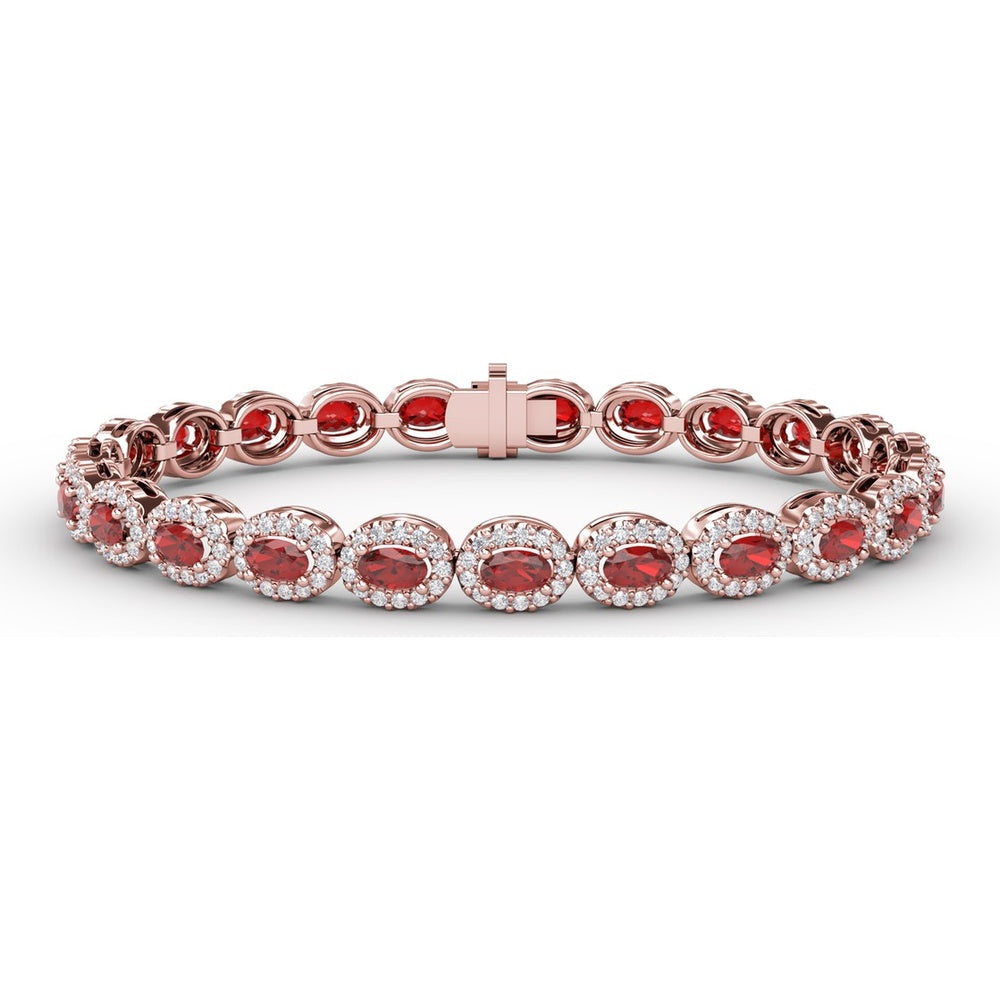 Oval Ruby and Diamond Halo Tennis Bracelet by Fana - 9.99 Carat Total Gemstone Weight