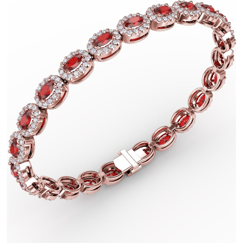 Oval Ruby and Diamond Halo Tennis Bracelet by Fana - 9.99 Carat Total Gemstone Weight