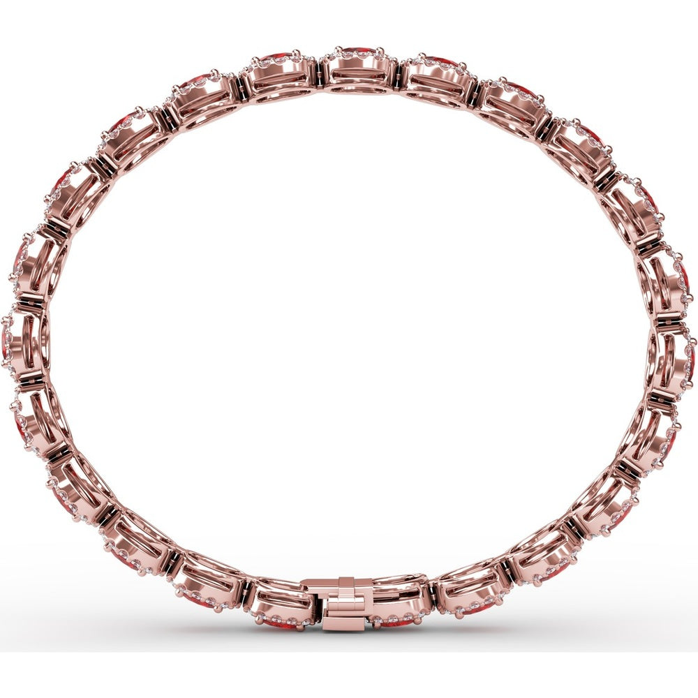 Oval Ruby and Diamond Halo Tennis Bracelet by Fana - 9.99 Carat Total Gemstone Weight