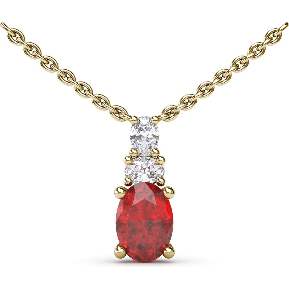 Oval Ruby and Diamond Pendant Necklace with Cable Chain by Fana - 1.33 Carat Total Gemstone Weight
