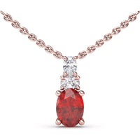 Oval Ruby and Diamond Pendant Necklace with Cable Chain by Fana - 1.33 Carat Total Gemstone Weight