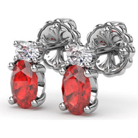 Oval Ruby and Diamond Stud Earrings with Vintage Inspired Milgrain Halo by Fana - 1.63 Carat Total Gemstone Weight