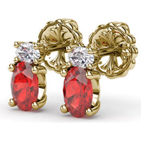 Oval Ruby and Diamond Stud Earrings with Vintage Inspired Milgrain Halo by Fana - 1.63 Carat Total Gemstone Weight