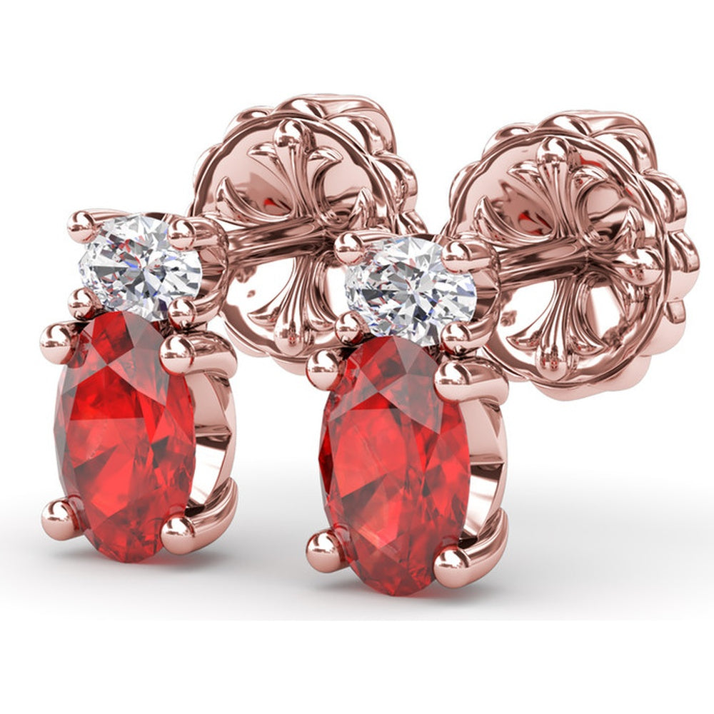 Oval Ruby and Diamond Stud Earrings with Vintage Inspired Milgrain Halo by Fana - 1.63 Carat Total Gemstone Weight
