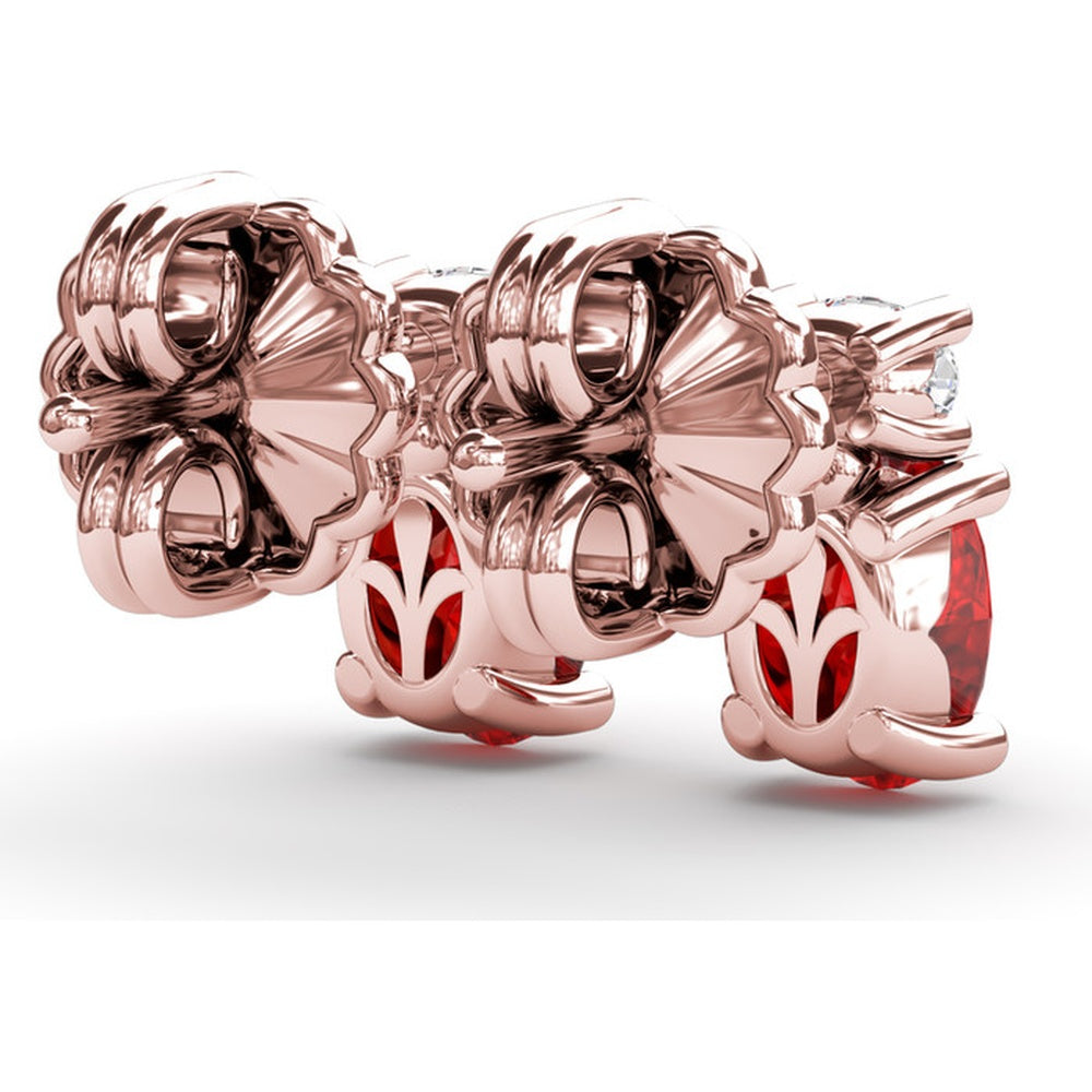 Oval Ruby and Diamond Stud Earrings with Vintage Inspired Milgrain Halo by Fana - 1.63 Carat Total Gemstone Weight