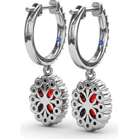 Oval Ruby Drop Earrings with Diamond Halo and Pavé Bar by Fana - 2.86 Carat Total Gemstone Weight