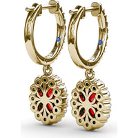 Oval Ruby Drop Earrings with Diamond Halo and Pavé Bar by Fana - 2.86 Carat Total Gemstone Weight