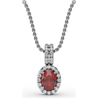 Oval Ruby Pendant with Diamond Halo and Pavé Bail by Fana - 0.81 Carat Total Gemstone Weight