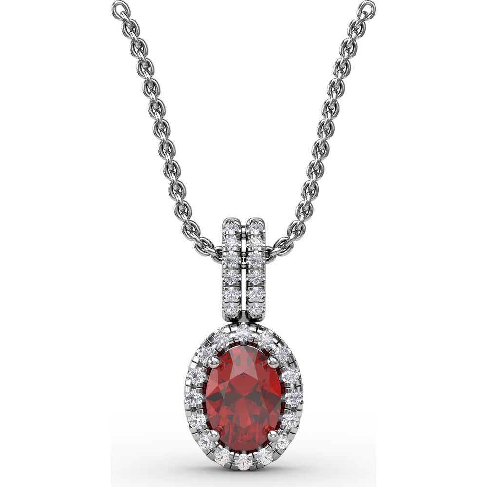 Oval Ruby Pendant with Diamond Halo and Pavé Bail by Fana - 0.81 Carat Total Gemstone Weight