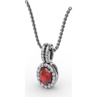 Oval Ruby Pendant with Diamond Halo and Pavé Bail by Fana - 0.81 Carat Total Gemstone Weight