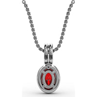 Oval Ruby Pendant with Diamond Halo and Pavé Bail by Fana - 0.81 Carat Total Gemstone Weight