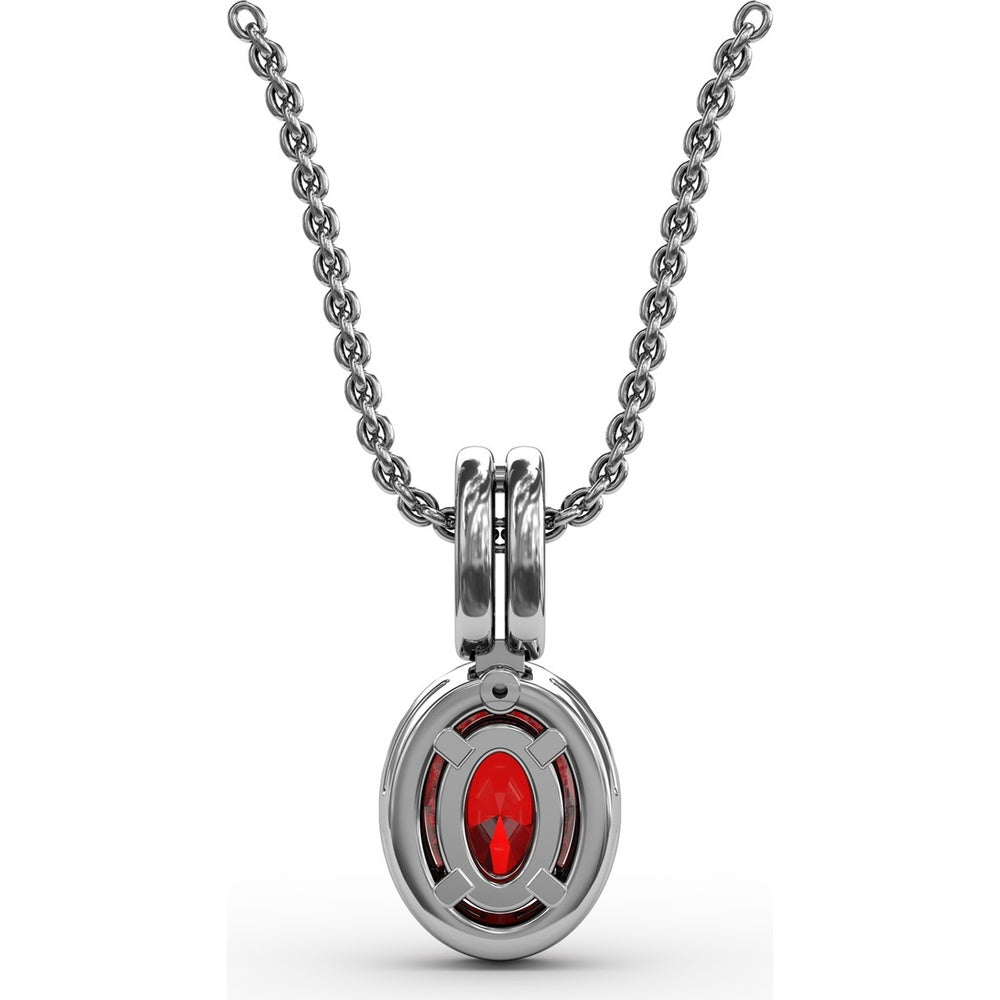 Oval Ruby Pendant with Diamond Halo and Pavé Bail by Fana - 0.81 Carat Total Gemstone Weight