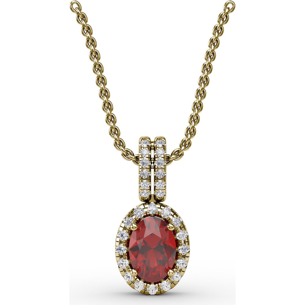 Oval Ruby Pendant with Diamond Halo and Pavé Bail by Fana - 0.81 Carat Total Gemstone Weight