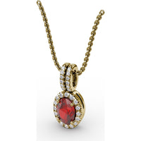 Oval Ruby Pendant with Diamond Halo and Pavé Bail by Fana - 0.81 Carat Total Gemstone Weight