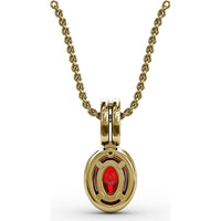 Oval Ruby Pendant with Diamond Halo and Pavé Bail by Fana - 0.81 Carat Total Gemstone Weight