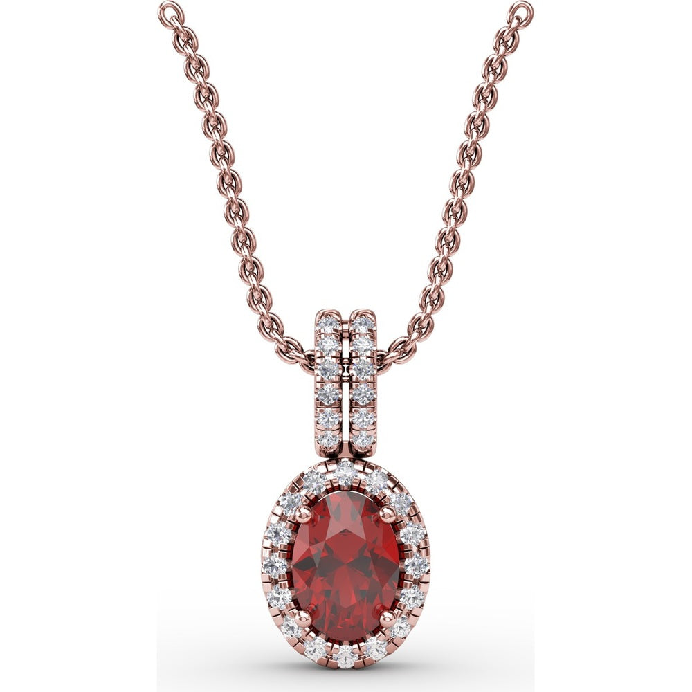 Oval Ruby Pendant with Diamond Halo and Pavé Bail by Fana - 0.81 Carat Total Gemstone Weight