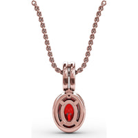 Oval Ruby Pendant with Diamond Halo and Pavé Bail by Fana - 0.81 Carat Total Gemstone Weight