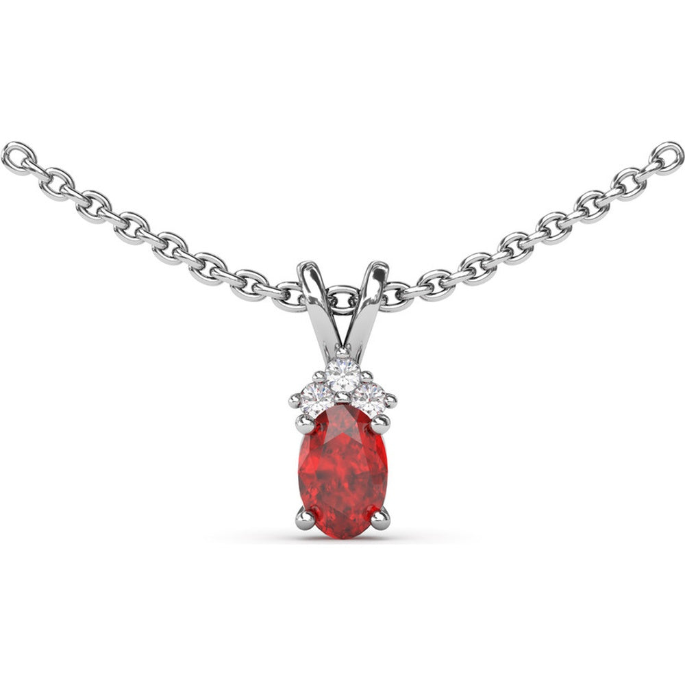 Oval Ruby Pendant with Trio Round Diamond Accents by Fana - 0.71 Carat Total Gemstone Weight